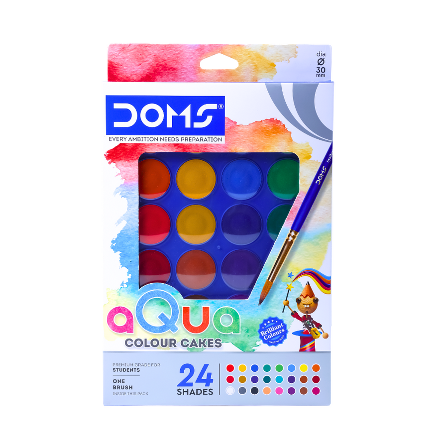 DOMS AQUA WCC 30mm Watercolor Paint Set | Vibrant Non-Toxic  Water Colors | Smooth Blending Art & Painting Kit for Kids & Artists