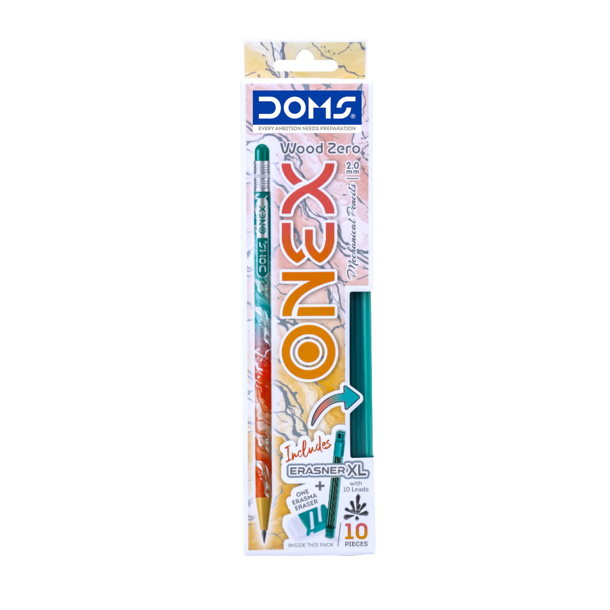 DOMS ONEX Wood Zero 2.0 mm Mechanical Pencil with Built-In Sharpener, Eraser & Refill Leads