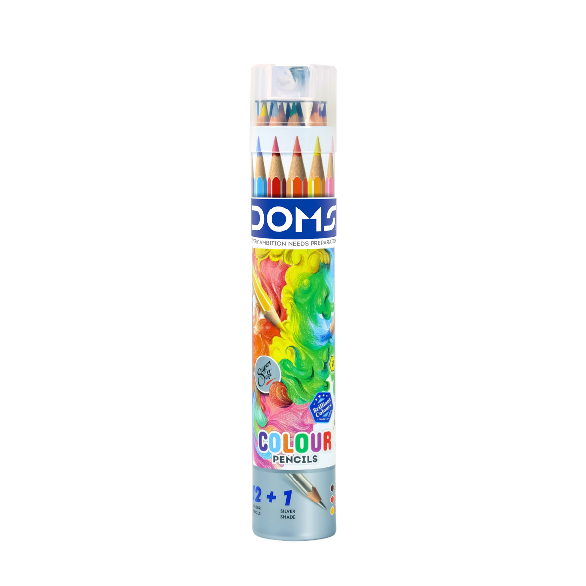 DOMS Full Size Colour Pencils | Round tin box | Sharpener Storage Tube | 12 & 24 Shades