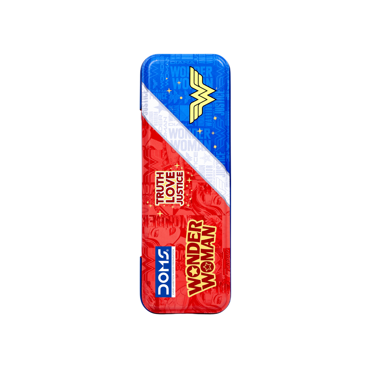 DOMS Wonder Woman Tin Box – Premium Metal Pencil Box with Double Tray | Durable Superhero Storage Case for Kids | Spacious & Travel-Friendly Organizer | Official licensed Merchandise