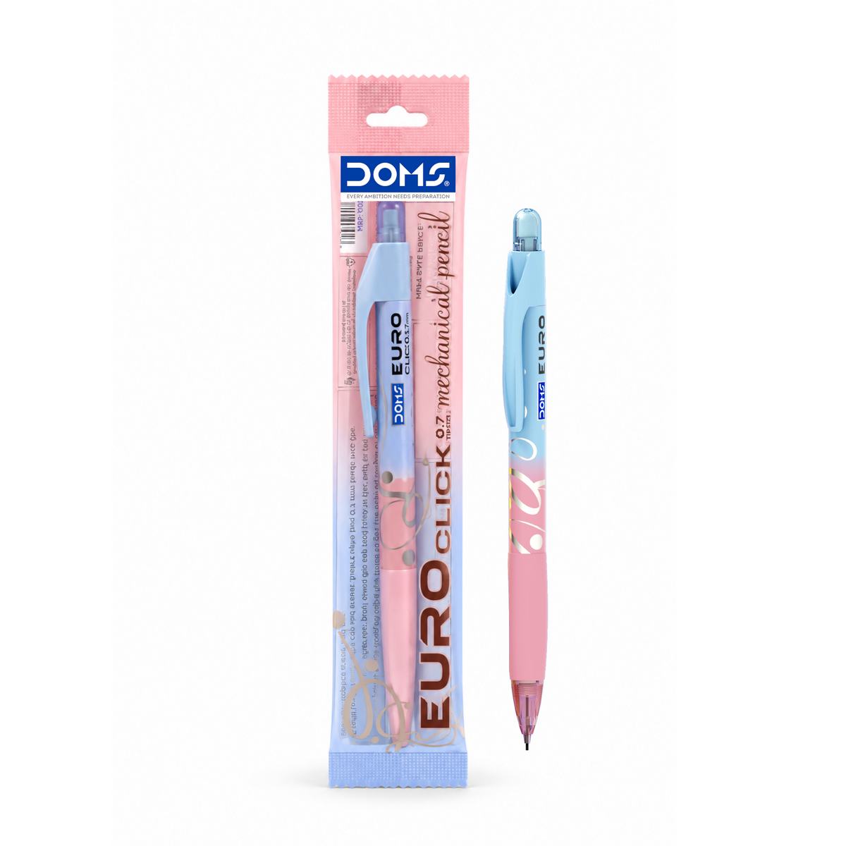DOMS Euro Click Mechanical Pencil 0.7mm | Smooth Writing Click Pencil with Perfect Grip & Built-in Eraser | Stylish Design