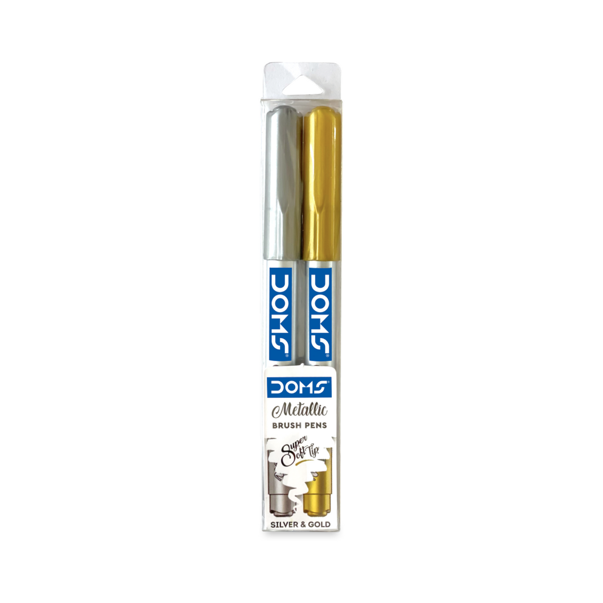 DOMS Metallic Brush Pens Silver & Gold | Dual Premium Metallic Calligraphy Pens for Art, Craft & Lettering