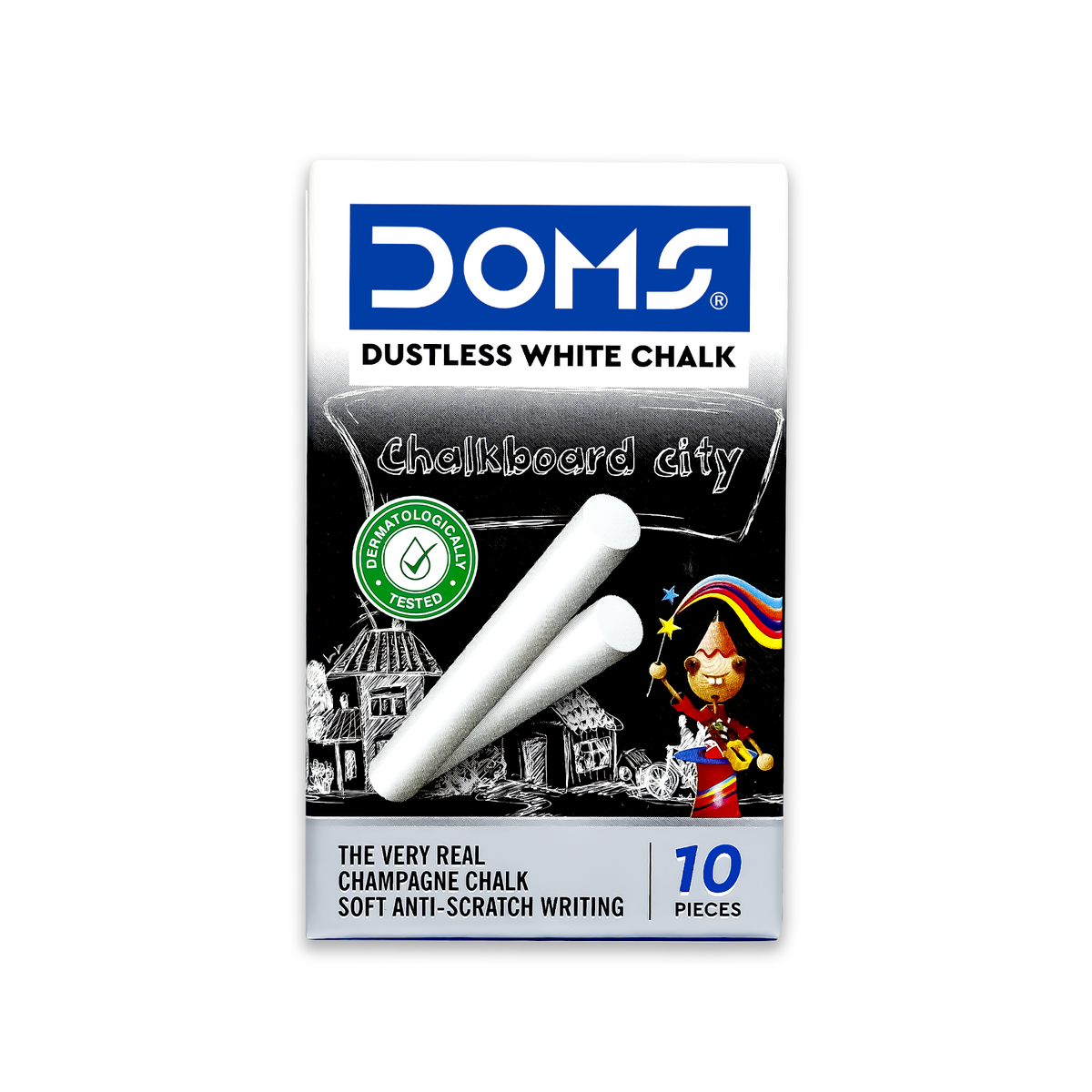 DOMS Dustless Chalk – 10 Pieces | Smooth Writing Anti-Dust Chalk Sticks | Classroom, School & Office Chalkboard Use