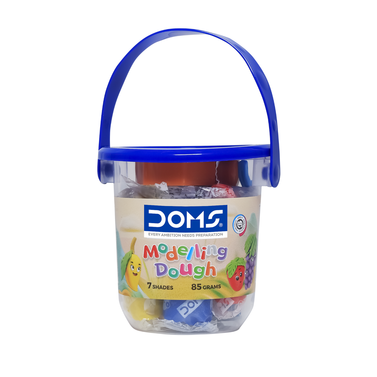 DOMS Modelling Dough Set – 7 Shades (85g) with Bucket & Tools | Soft Non-Sticky Dough for Kids Art & Craft