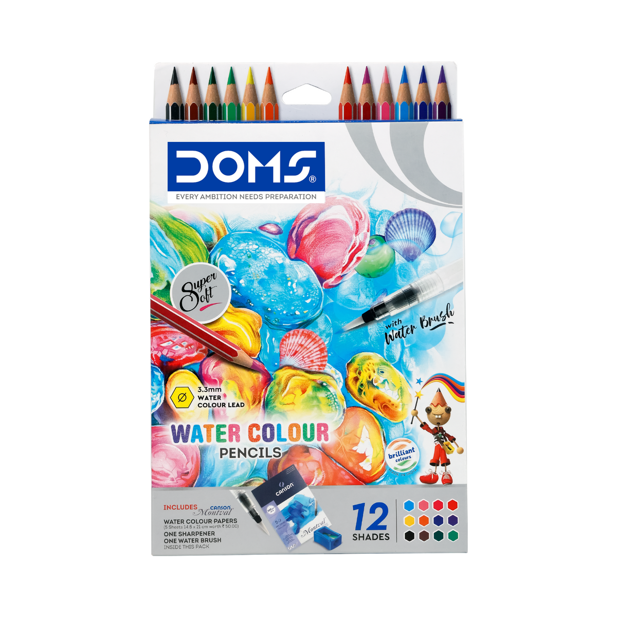 DOMS Water Colour Pencils Set Premium Watercolor Pencils with Brush & Sharpener | Smooth Blending, Rich Pigments for Kids, Students & Artists