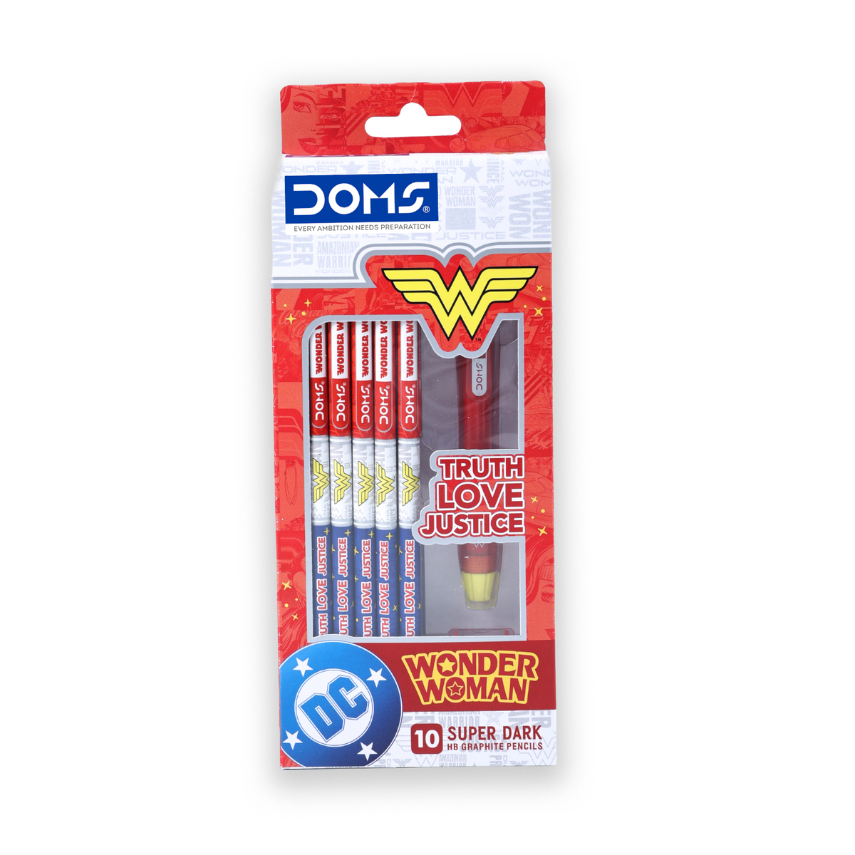 DOMS Wonder Woman Pencil Set | Wonder Women Themed Graphite Pencils with Sharpener & Eraser | Premium Writing  Kit for Students | Official Licsenced Merchandise