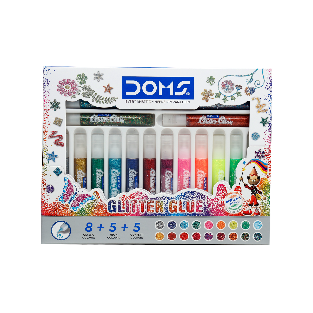 DOMS Glitter Glue 10 ML 18 Shades – Sparkling Craft Glue Set for Kids, DIY Art & Decoration