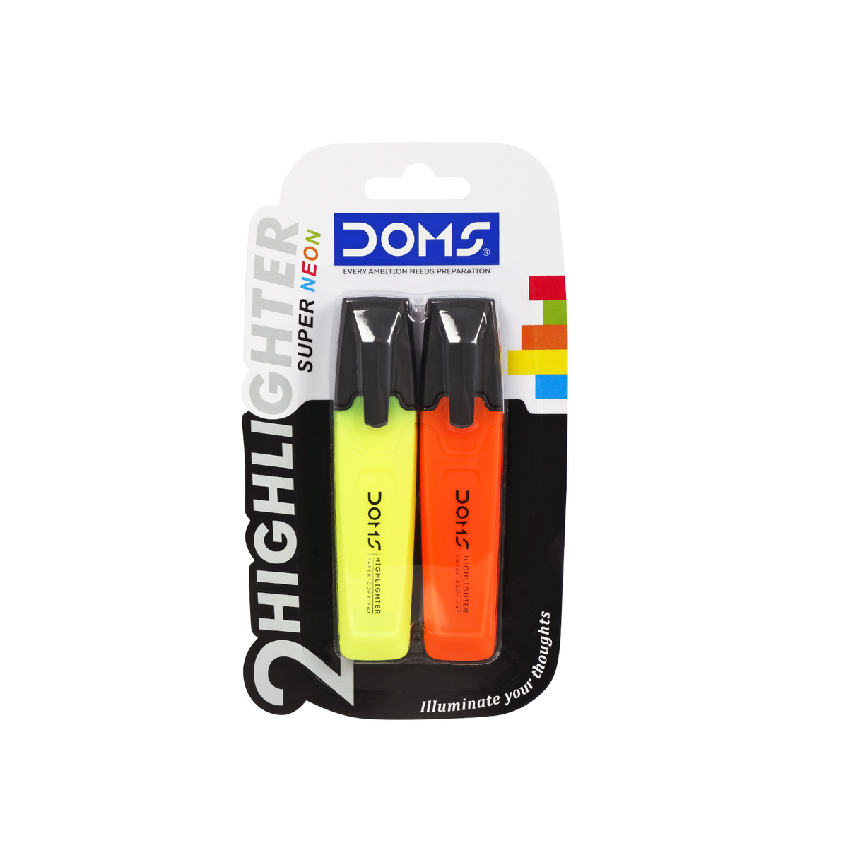 DOMS Neon Highlighters Pack of 2 – Ultra Bright Fluorescent Highlighter Pens, Smudge-Free, Fast Drying, Study & Office Stationery
