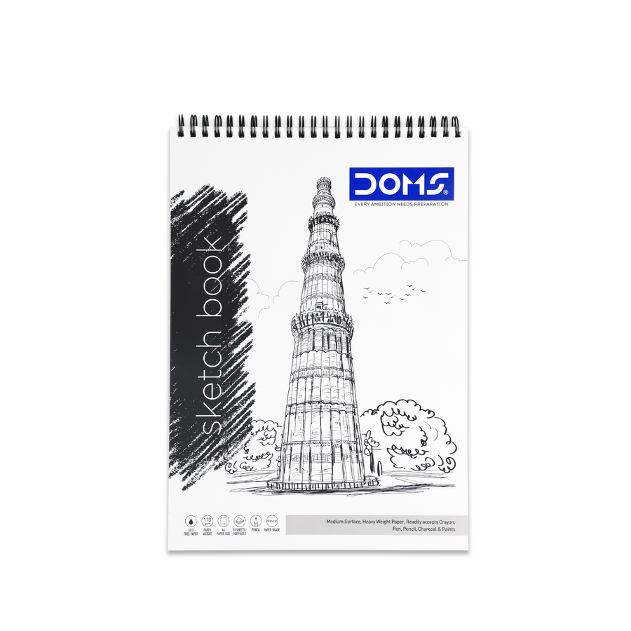 DOMS Sketch Book 150 GSM Spiral Bound Acid-Free Drawing & Sketching Book | 36 Sheets / 72 Pages | 27.5 √ó 34.7 cm | Natural Shade Heavyweight Paper for Pencil, Pen, Crayon, Charcoal & Paint