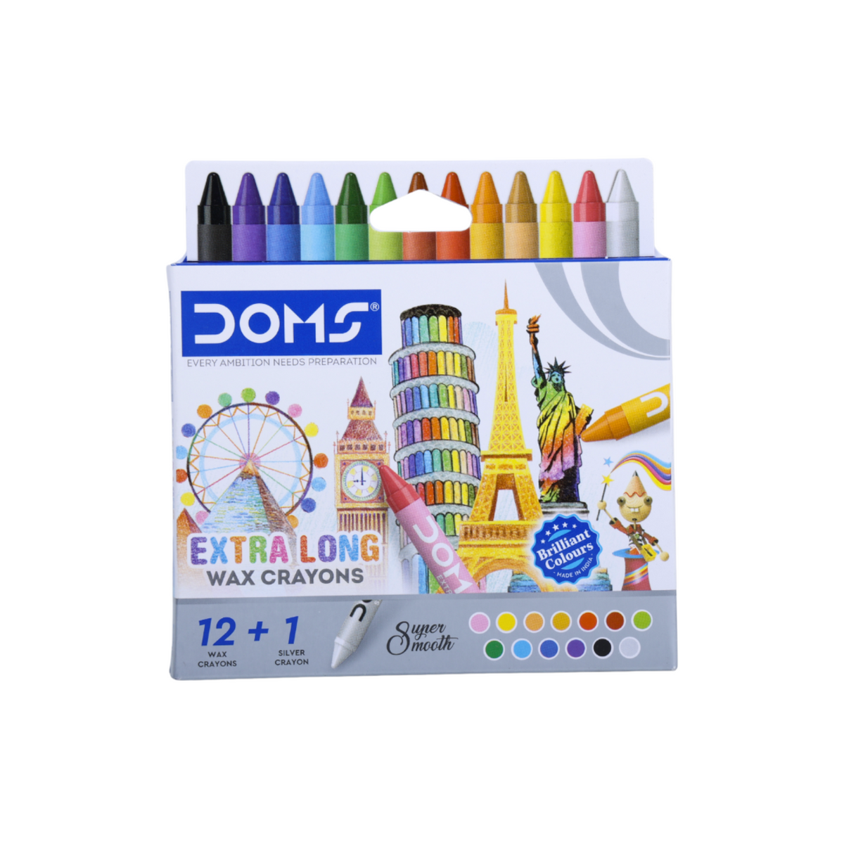 DOMS Extra Long Wax Crayons Set – Super Smooth Bright Colour Crayons for Kids