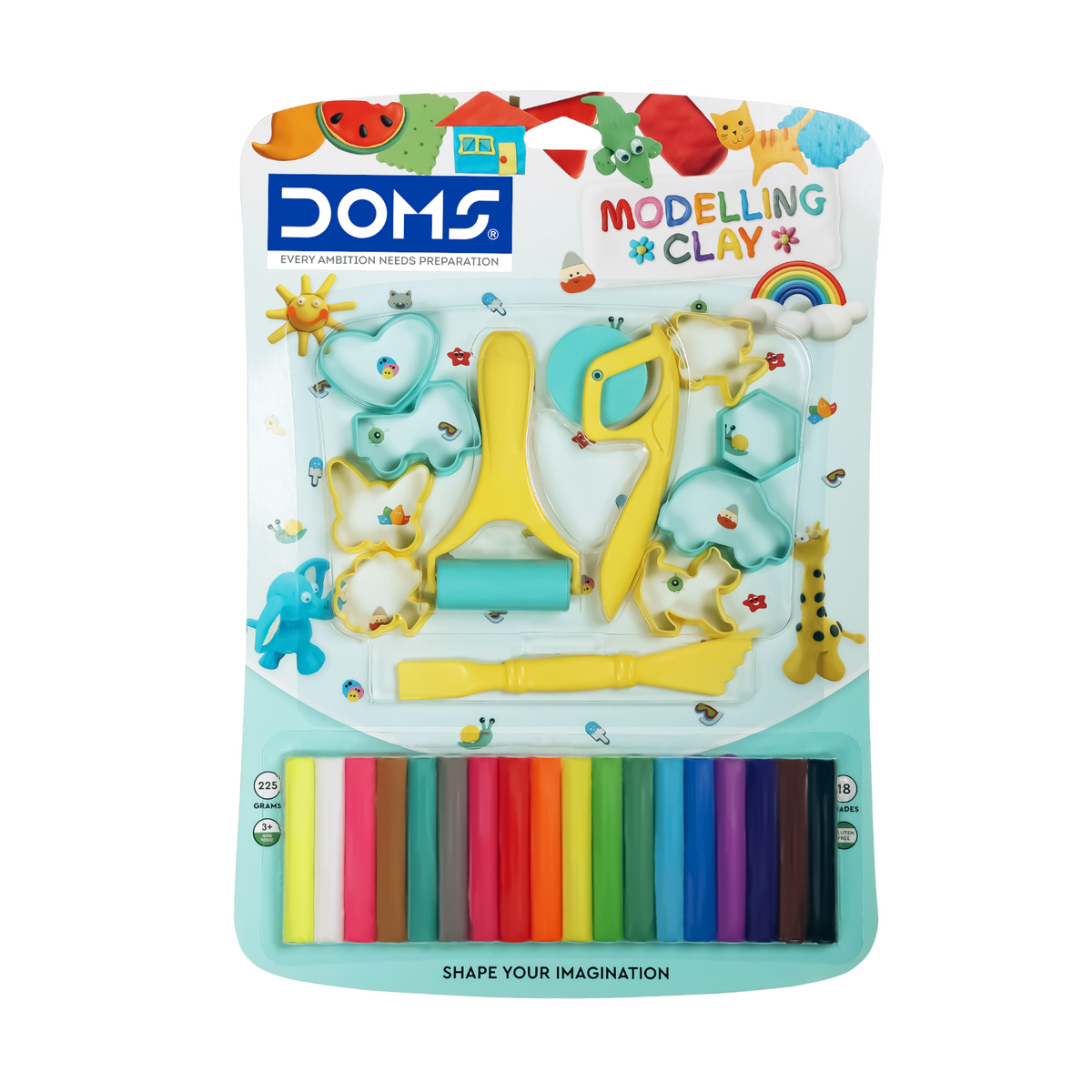 DOMS Modelling Clay 18 Shades (225g) with Tools | Soft Non-Toxic Colour Clay Set for Kids Art & Craft
