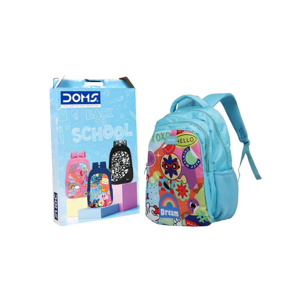 DOMS Sticker Bag Kids School Backpack – Lightweight Water-Resistant | Graphic Theme Bag (34L)