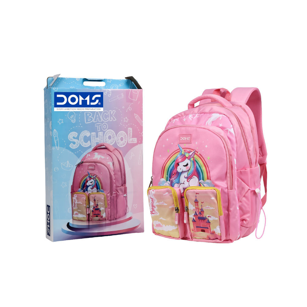 DOMS Unicorn Bag Kids School Backpack – Large Capacity Water-Resistant Unicorn Theme Bag (42L)