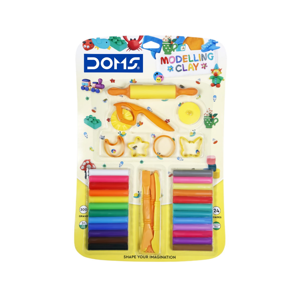 DOMS Modelling Clay 24 Shades (300g) with Tools | Non-Toxic Soft Clay Set for Kids Art & Craft