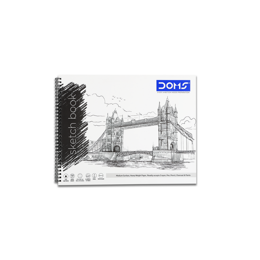 DOMS Sketch Book 150 GSM Spiral Bound Acid-Free Drawing & Sketching Book | 36 Sheets / 72 Pages | 27.5 √ó 34.7 cm | Natural Shade Heavyweight Paper for Pencil, Pen, Crayon, Charcoal & Paint