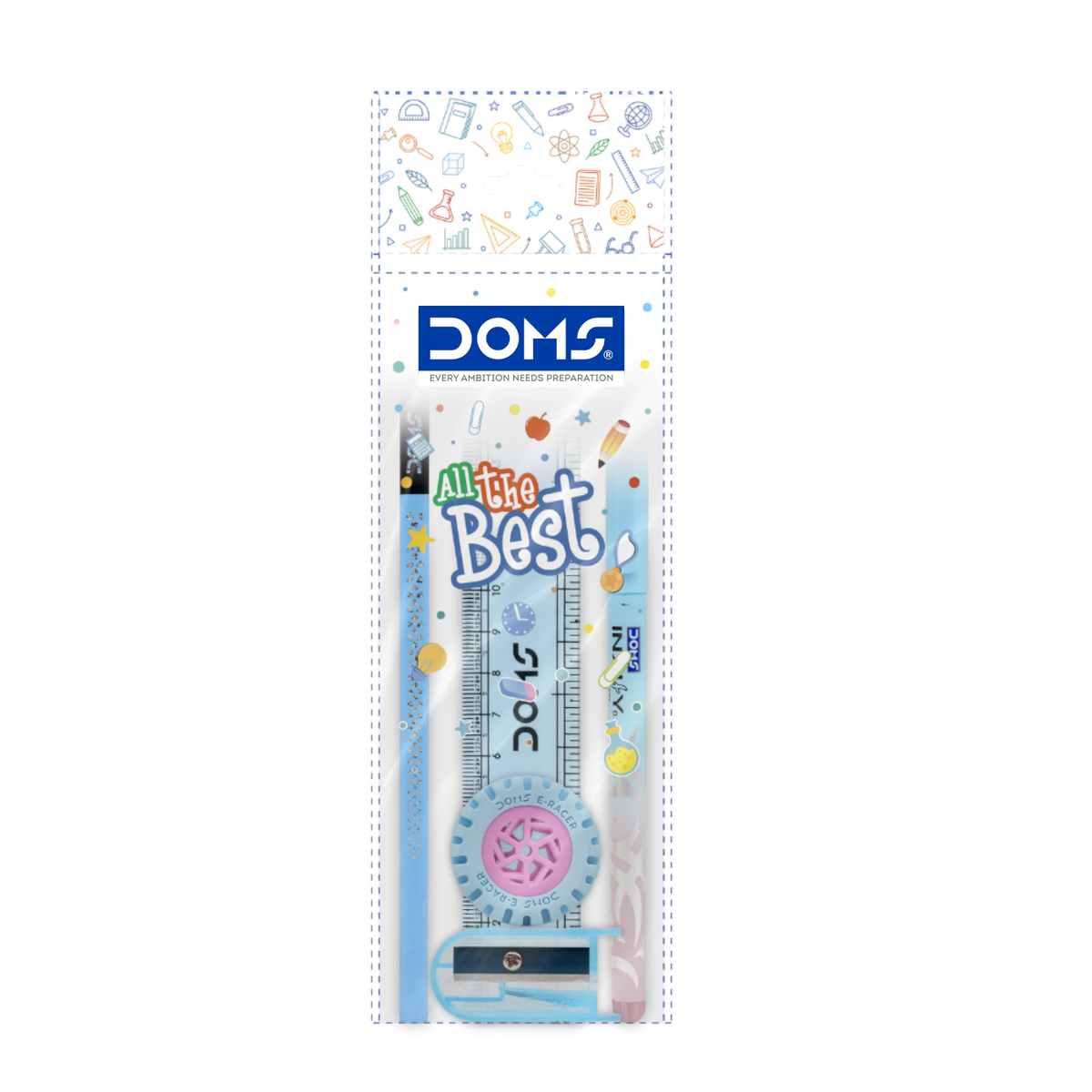 DOMS All The Best Stationery Kit – Complete Exam Essentials Set with Pencil, Pen, Ruler, Eraser & Sharpener | Student Stationery Combo Pack