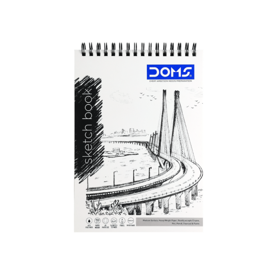 DOMS Sketch Book 150 GSM Spiral Bound Acid-Free Drawing & Sketching Book | 36 Sheets / 72 Pages | 27.5 √ó 34.7 cm | Natural Shade Heavyweight Paper for Pencil, Pen, Crayon, Charcoal & Paint