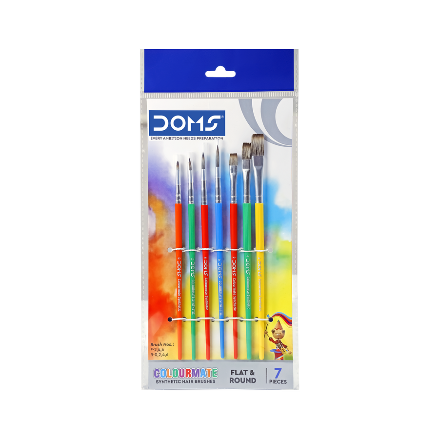 DOMS Colourmate Painting Brushes for School Art, Crafts & Hobby Painting | Synthetic Hair | Round, Flat & Combination Sets