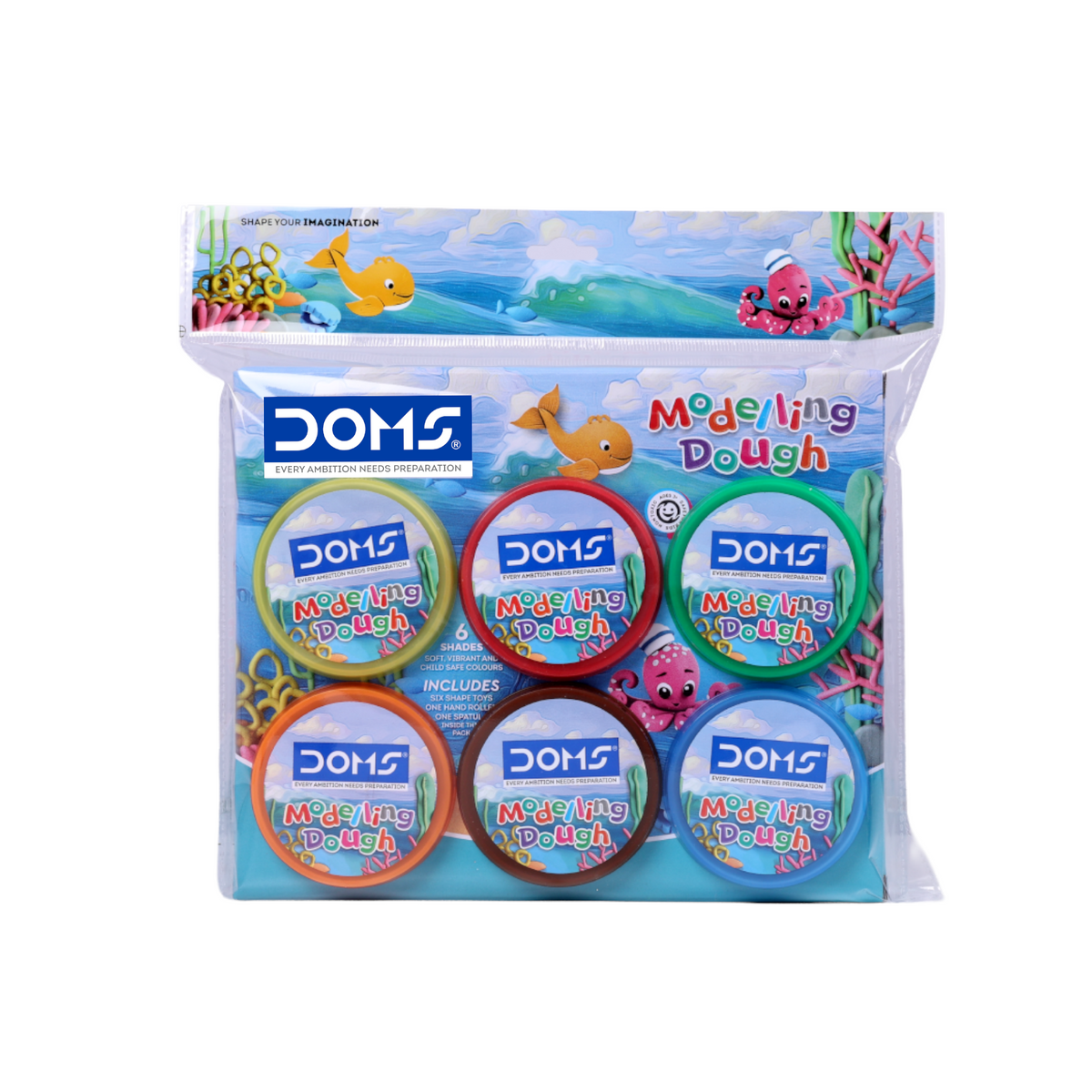 DOMS Modelling Dough 6 Shades (300g) – Soft Non-Toxic Clay Dough for Kids with Tools | Easy Moulding Art & Craft Kit