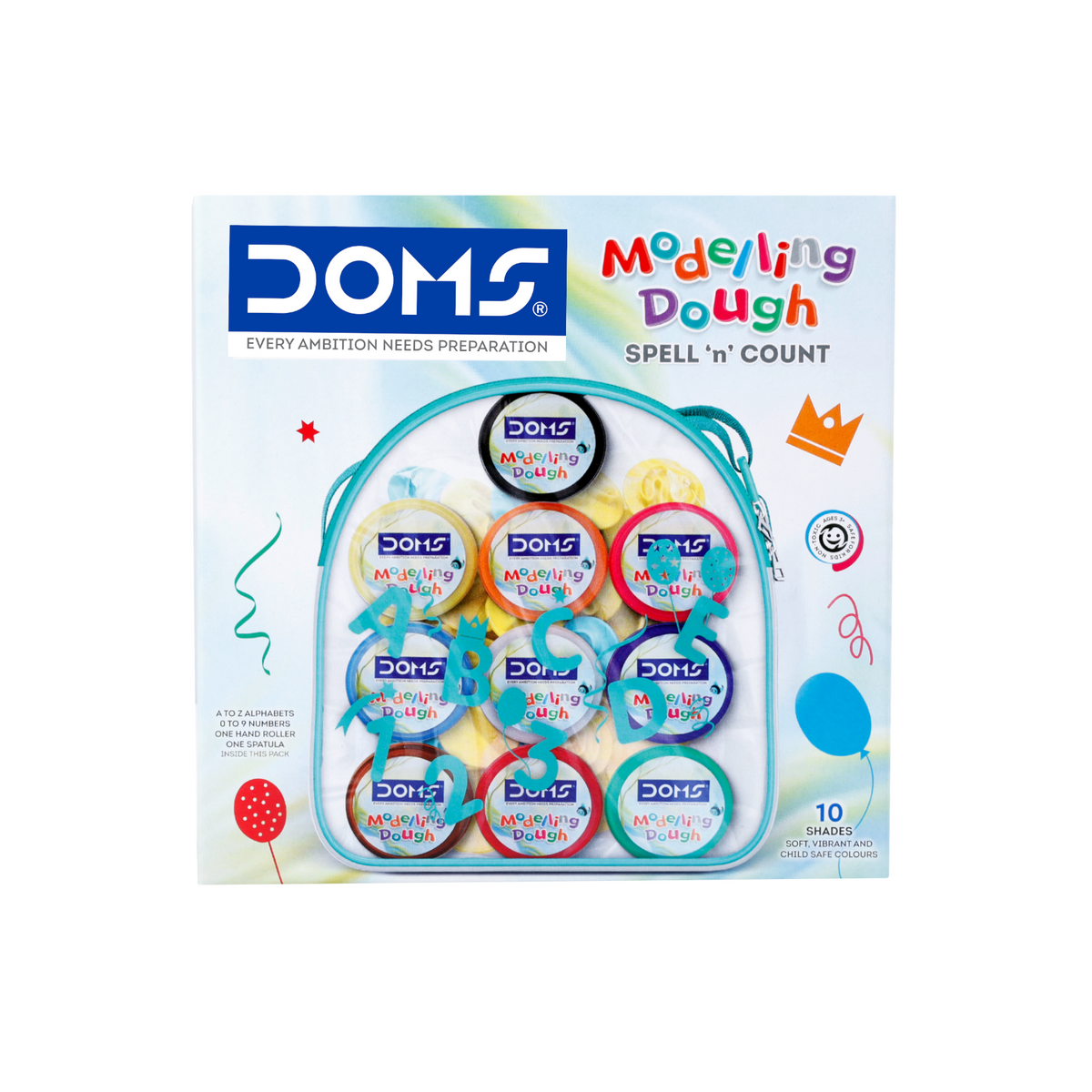 DOMS Modelling Dough 10 Shades (250g) – Non-Toxic Soft Clay Dough Set for Kids with Tools | Creative Art & Craft Kit