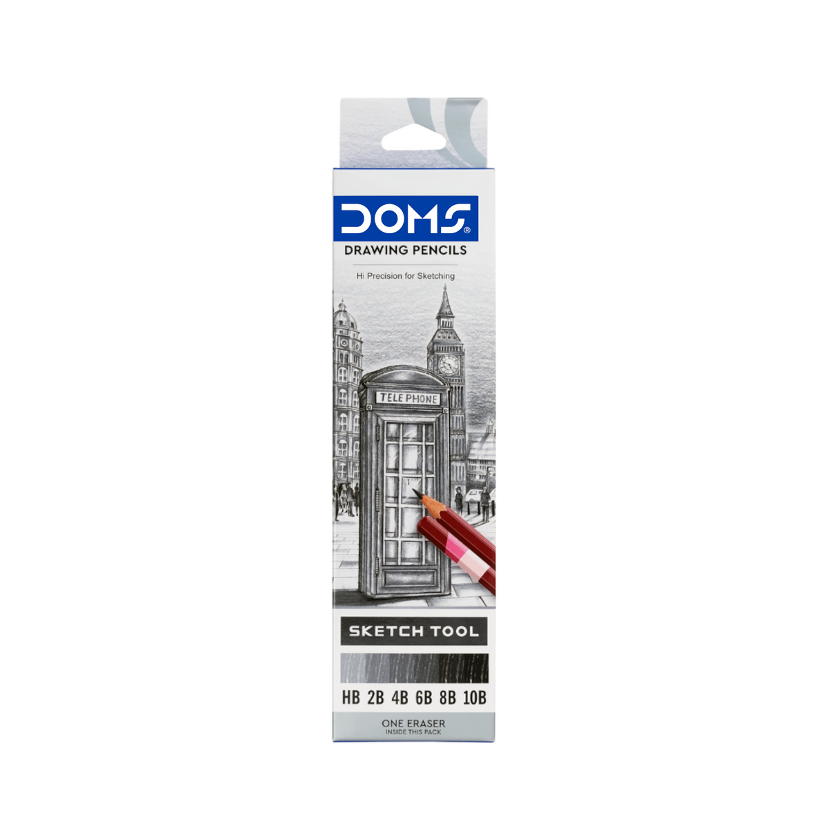 DOMS Drawing Pencil Set of 6 (HB–10B) | Professional Sketching Pencils with Eraser | High Precision Graphite Pencils for Artists, Students & Shading