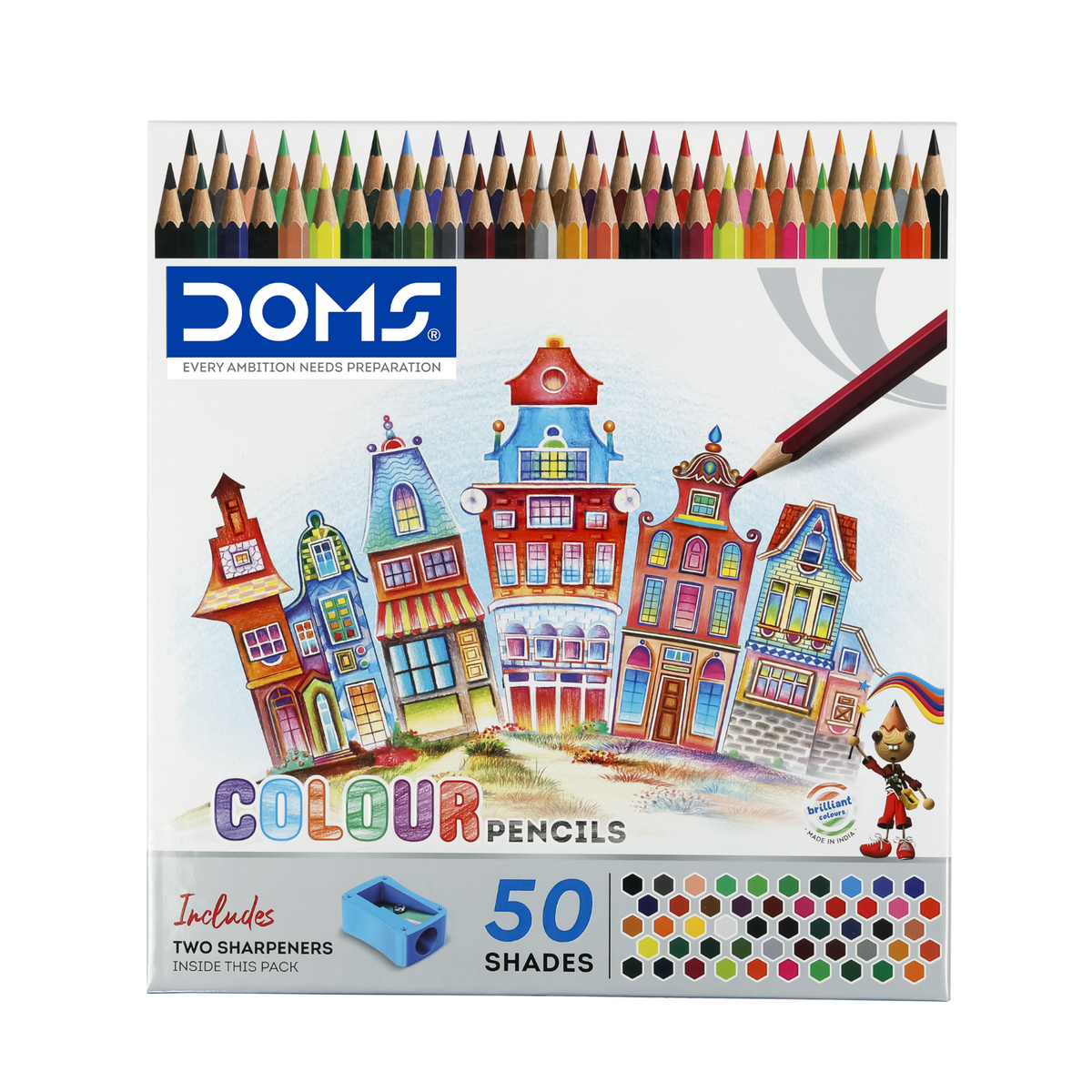 DOMS Full Size 50 Shades Colour Pencils Set with 2 Sharpeners | Premium Vibrant Coloring Pencils for Artists, Students & Professionals