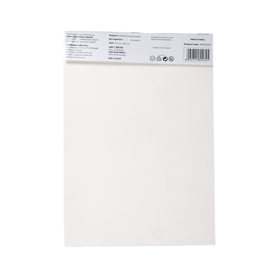 DOMS Amariz Watercolour Paper Sheets | 300 GSM Cold Pressed Acid-Free Watercolour Paper Pad | A3, A4 & A5 Sizes for Watercolour, Acrylic & Mixed Media Art