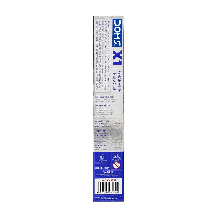 DOMS X1 Graphite Pencils | X-Tra Super Dark | Smooth Writing | Break-Resistant Lead | School & Office Use