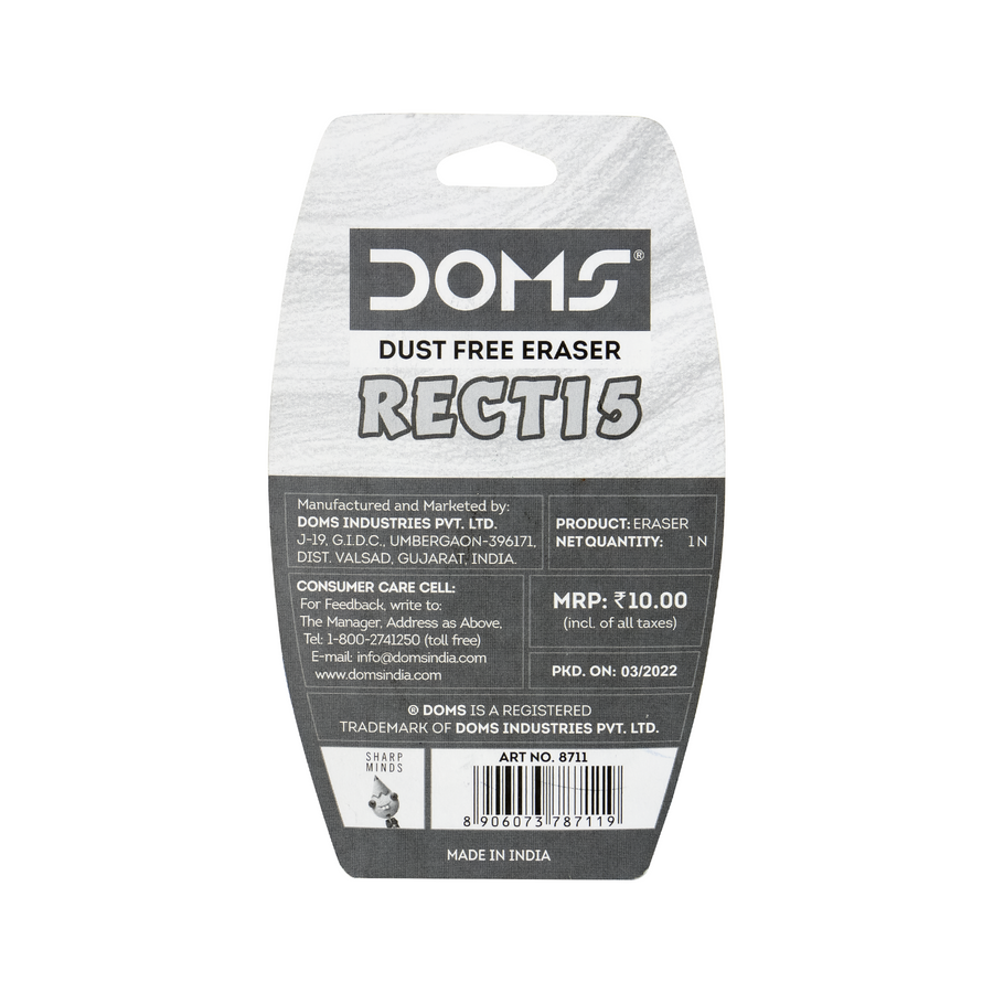 DOMS RECTI 5 Dust-Free Eraser | Premium Smudge-Free Pencil Eraser | Soft, Non-Toxic, Clean Erasing for School, Office & Art