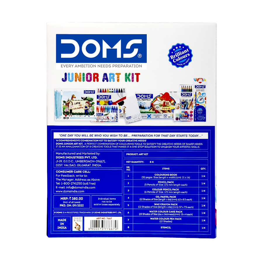 DOMS Junior Art Kit – Complete Art & Craft Set for Kids | Colouring, Drawing & Painting Kit with Carry Bag