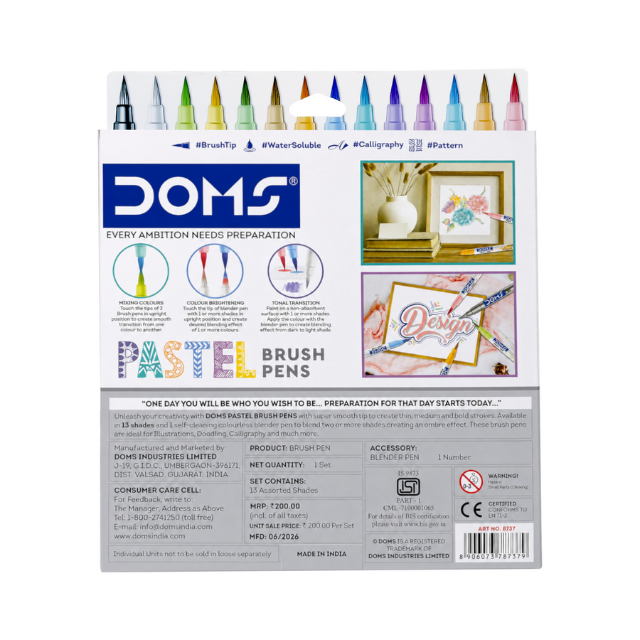 DOMS Pastel Brush Pen Set – Soft Color Flexible Tip Pens for Calligraphy, Journaling & Creative Art