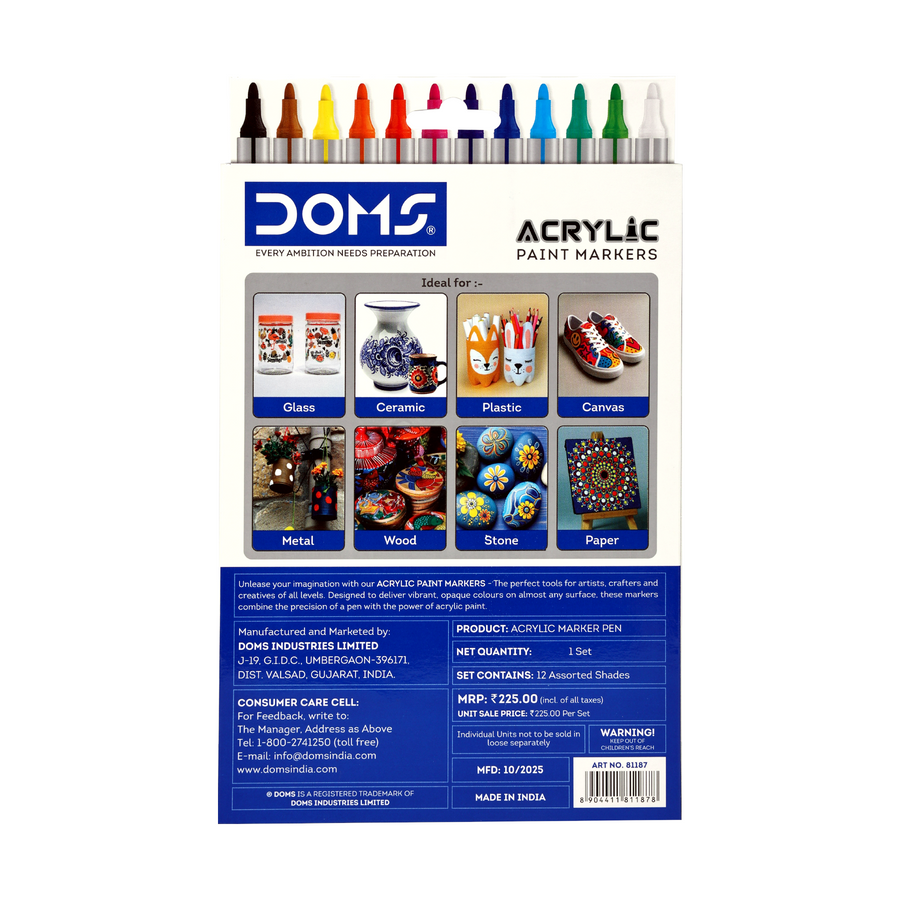 DOMS Acrylic Paint Markers Set | Multi-Surface Acrylic Marker Pens for DIY Art, Craft & Creative Projects