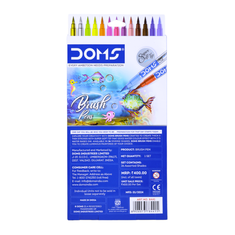 DOMS Brush Pen 26 Shades – Flexible Tip Art Pens for Calligraphy, Coloring & Illustration