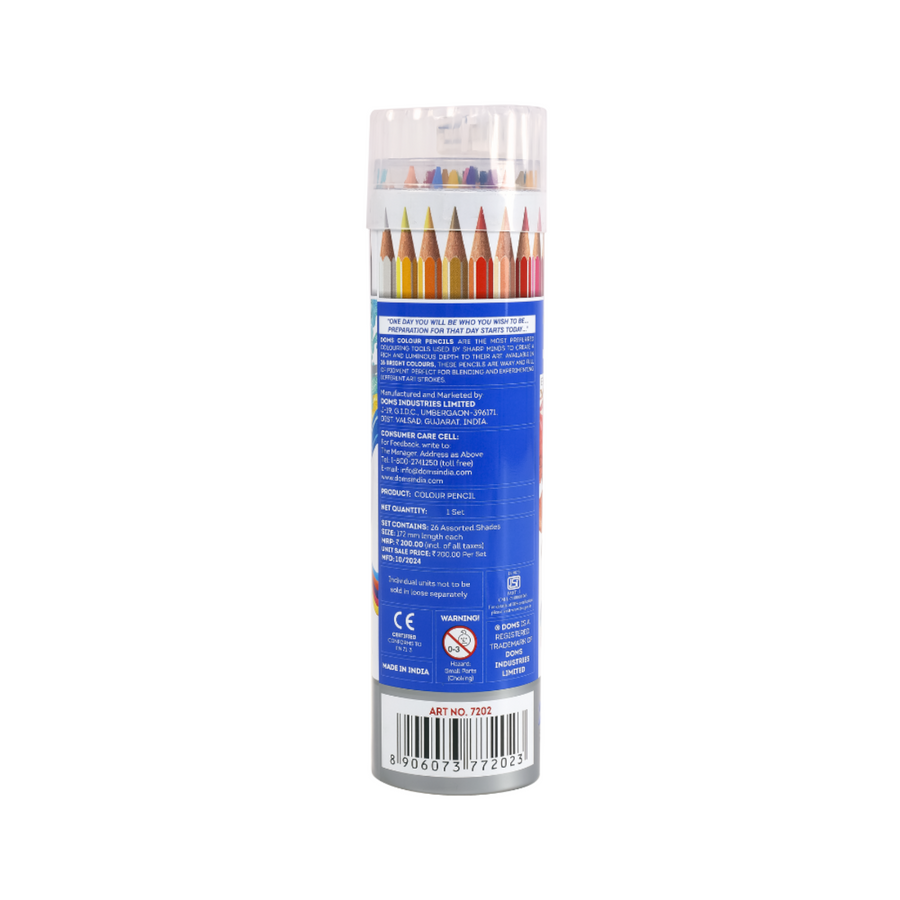 DOMS Full Size Colour Pencils 24 Shades Round Tin Pack | Vibrant & Smooth Colouring Pencils for Kids, Drawing, Sketching, Shading & Art Projects