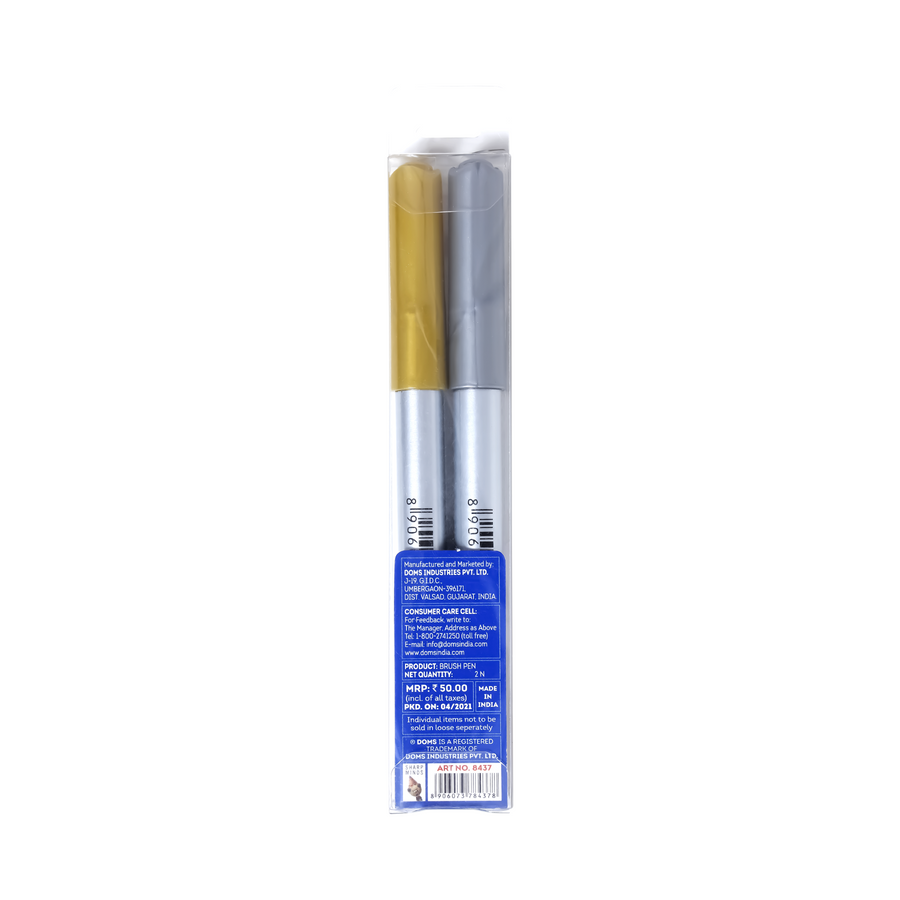 DOMS Metallic Brush Pens Silver & Gold | Dual Premium Metallic Calligraphy Pens for Art, Craft & Lettering
