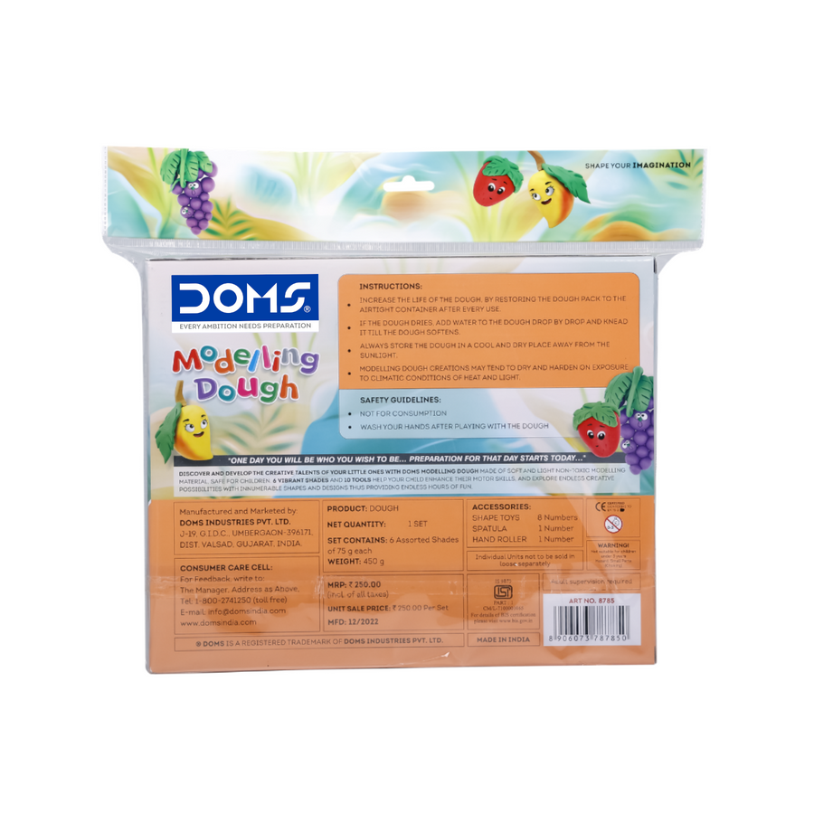DOMS Modelling Dough 6 Shades (450g) with Tools | Soft Non-Toxic Kids Clay Set for Creative Play
