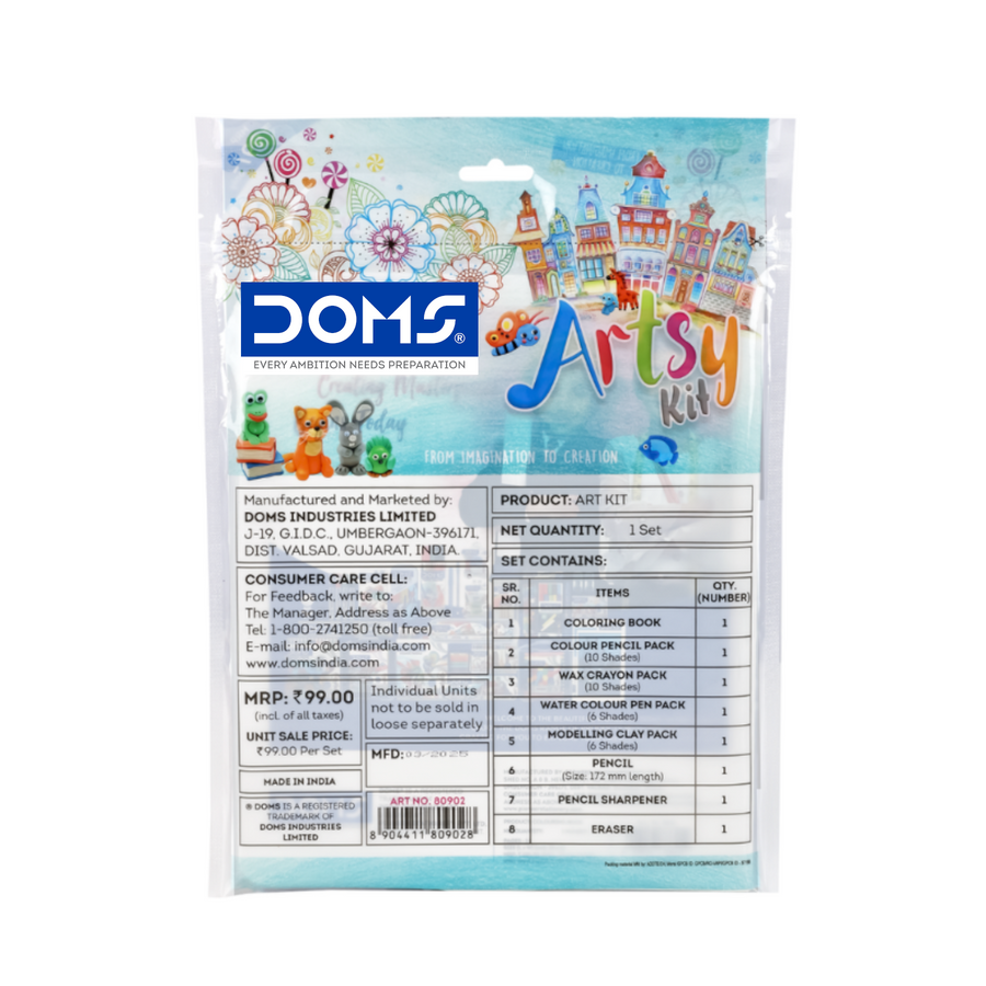 DOMS Artsy Art & Craft Kit for Kids – Complete Creative Stationery Set with Colour Pencils, Wax Crayons, Water Colour Pens, Modelling Clay & Colouring Book