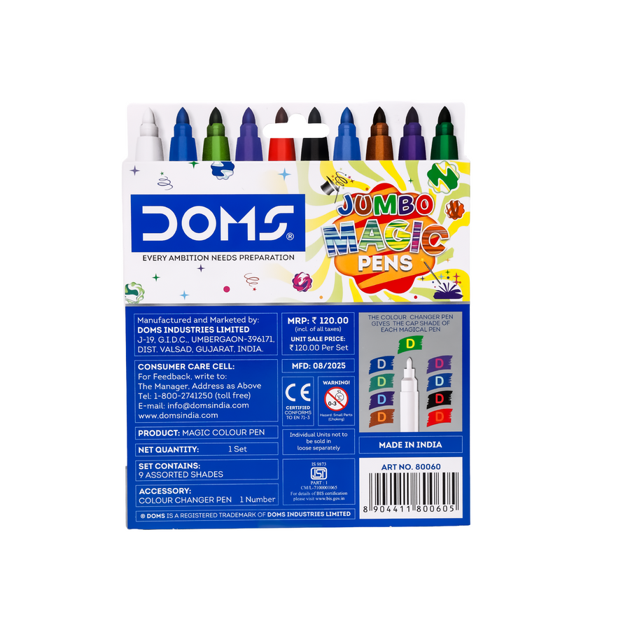 DOMS Jumbo Magic Pens 9+1 Set | Color Changing Sketch Pens for Kids, Drawing & Creative Art
