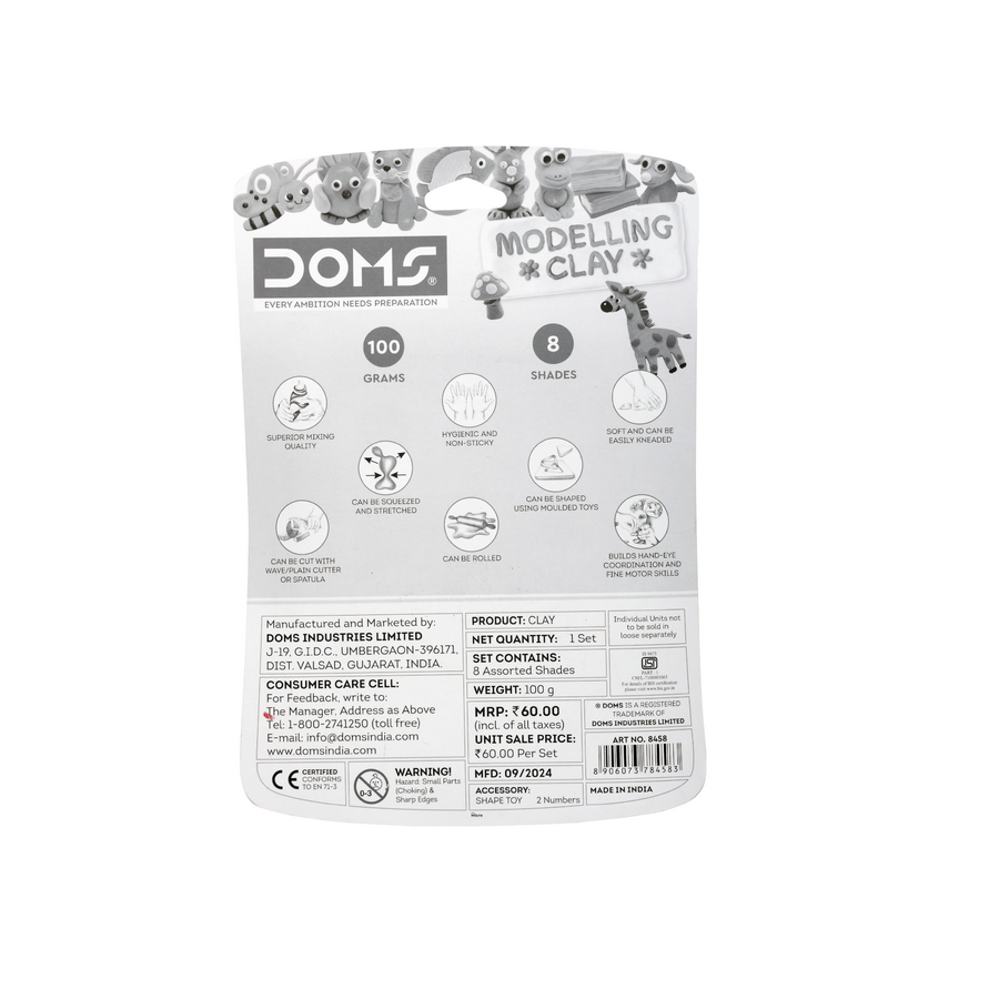 DOMS Modelling Clay 8 Shades –  Soft & Non-Sticky Clay Set with Moulds | Kids Creative Art & Craft Clay Kit