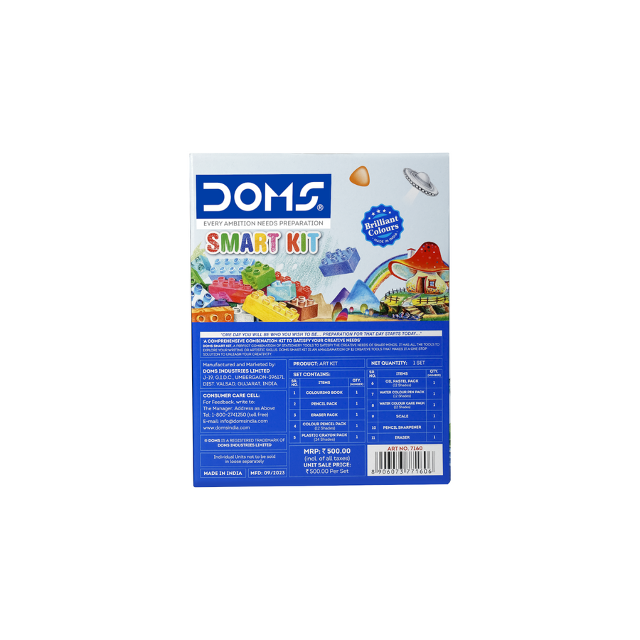 DOMS Pencil Smart Kit 12 Pcs – Complete School Stationery Set for Kids | Art & Craft Kit with Colours, Pencils, Eraser & Accessories