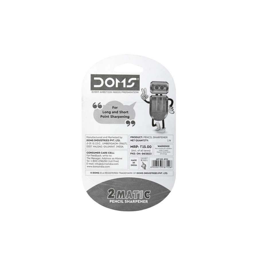 DOMS 2 Matic Pencil Sharpener | Dual Cave Sharpener for Long & Short Point | Smooth Sharpening, Durable Blade for School & Office Use