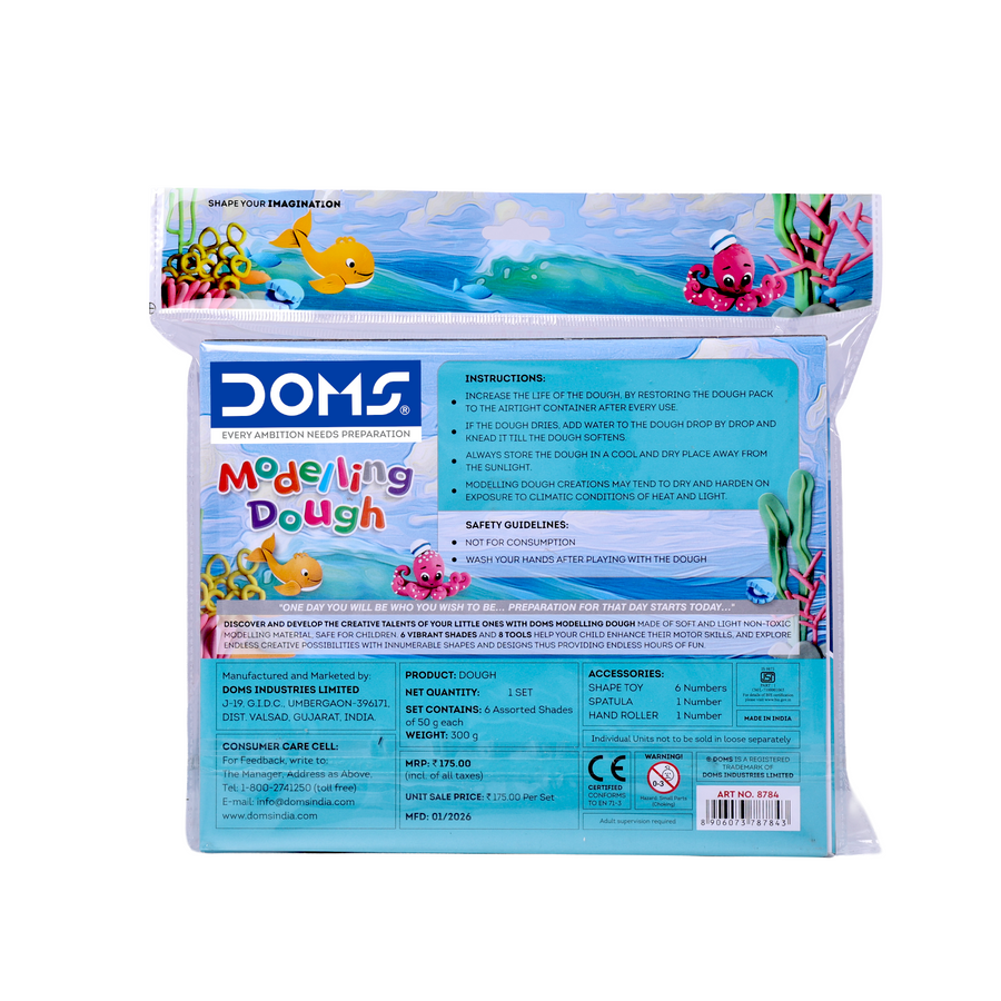 DOMS Modelling Dough 6 Shades (300g) – Soft Non-Toxic Clay Dough for Kids with Tools | Easy Moulding Art & Craft Kit