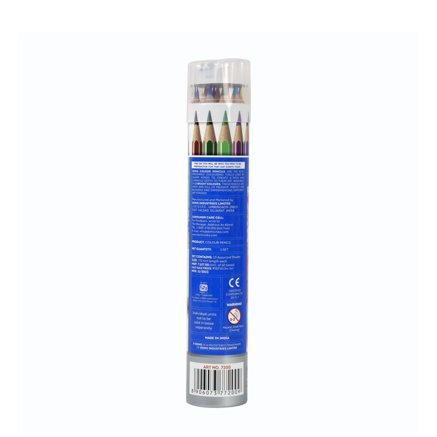 DOMS Full Size Colour Pencils | Round tin box | Sharpener Storage Tube | 12 & 24 Shades