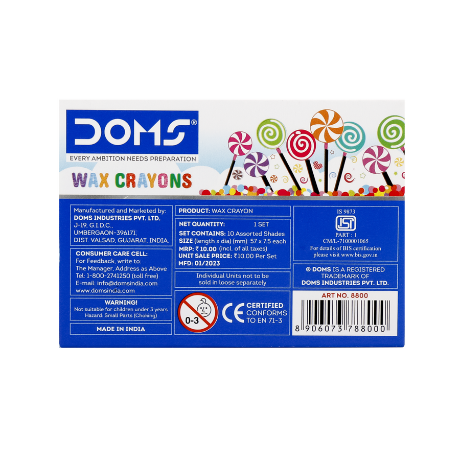 DOMS Wax Crayons Set – Super Smooth Colouring Crayons | Bright & Non-Toxic Kids Crayons
