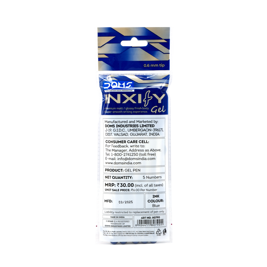 DOMS INXIFY Gel Pens Pack of 12 – 0.6mm Smooth Writing Gel Pens, Waterproof Ink, Blue, Black & Red Pens for School, Office & Exams