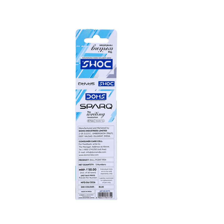DOMS SPARQ Ball Pens Pack of 5 | ULV Ink Technology | Blue, Black or Red Ink