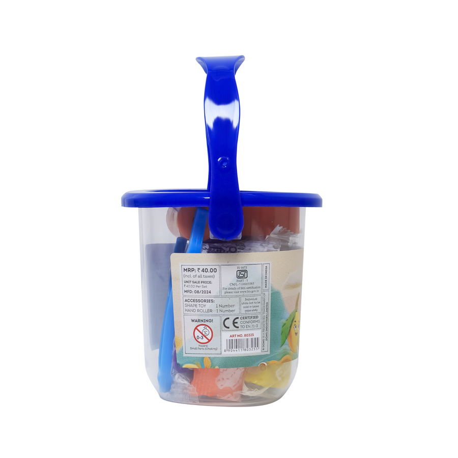 DOMS Modelling Dough Set – 7 Shades (85g) with Bucket & Tools | Soft Non-Sticky Dough for Kids Art & Craft