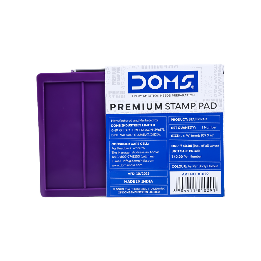 DOMS Premium Big Stamp Pad – Medium Large Ink Pad | Violet, Black and Red | Smooth & Clear Impression for Office & School Use