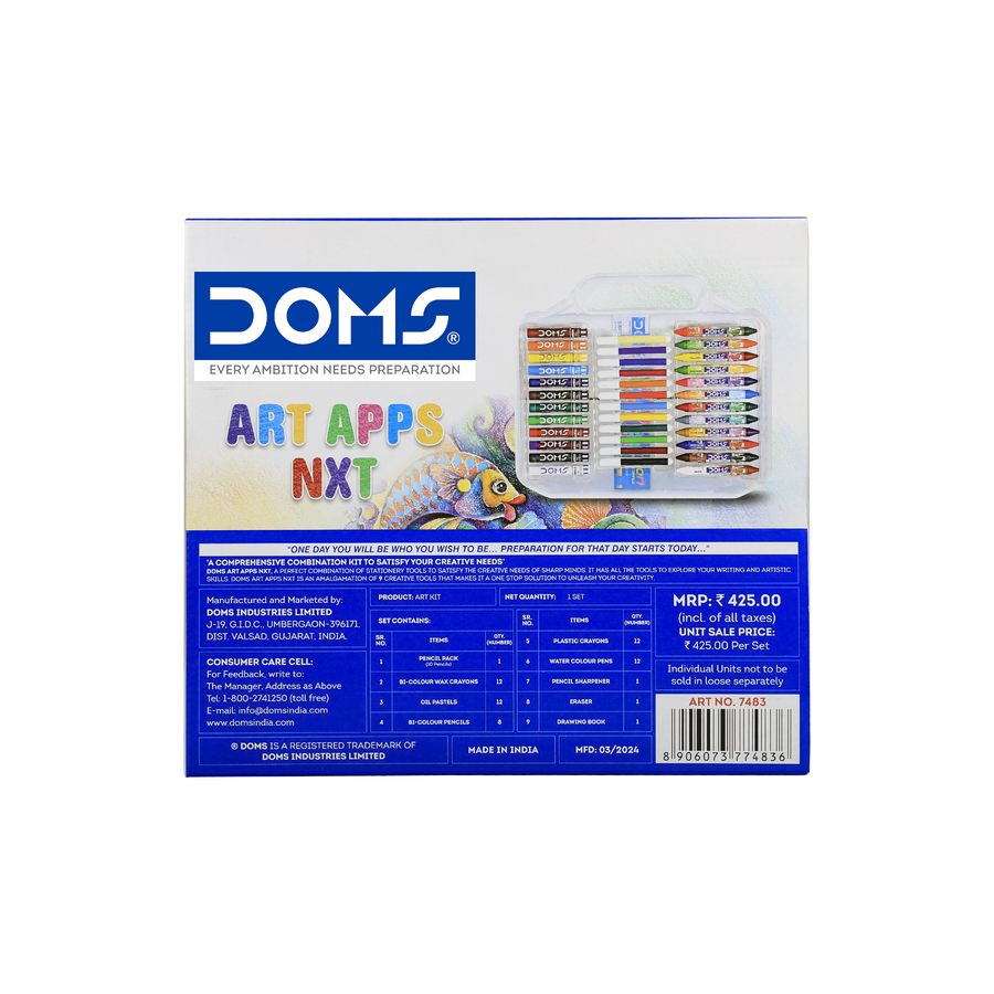 DOMS Art Apps NXT Creative Kit – All-in-One Art & Craft Set for Kids | Colouring, Drawing & School Stationery Kit with Carry Case