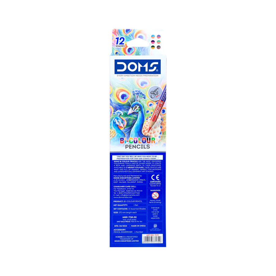 DOMS Bi-Colour Pencils Set – Dual Colour Art Pencils with Sharpener | Vibrant & Smooth Colouring